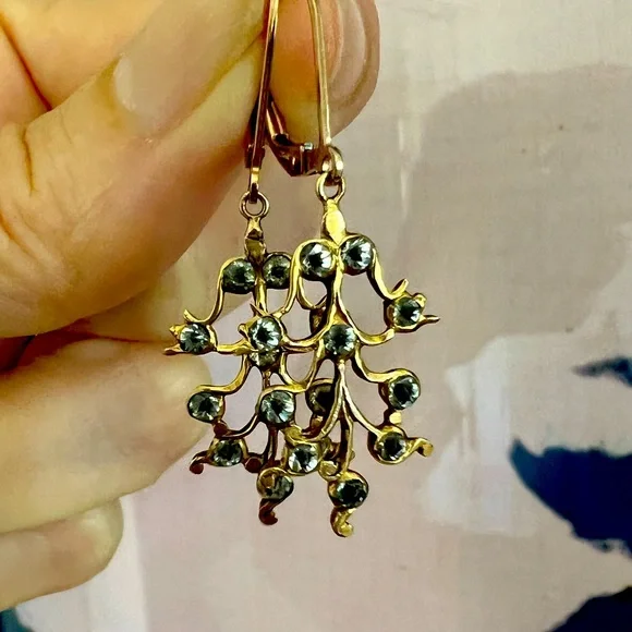 14K dangly vintage earrings with quartz stones - Picture 3 of 5